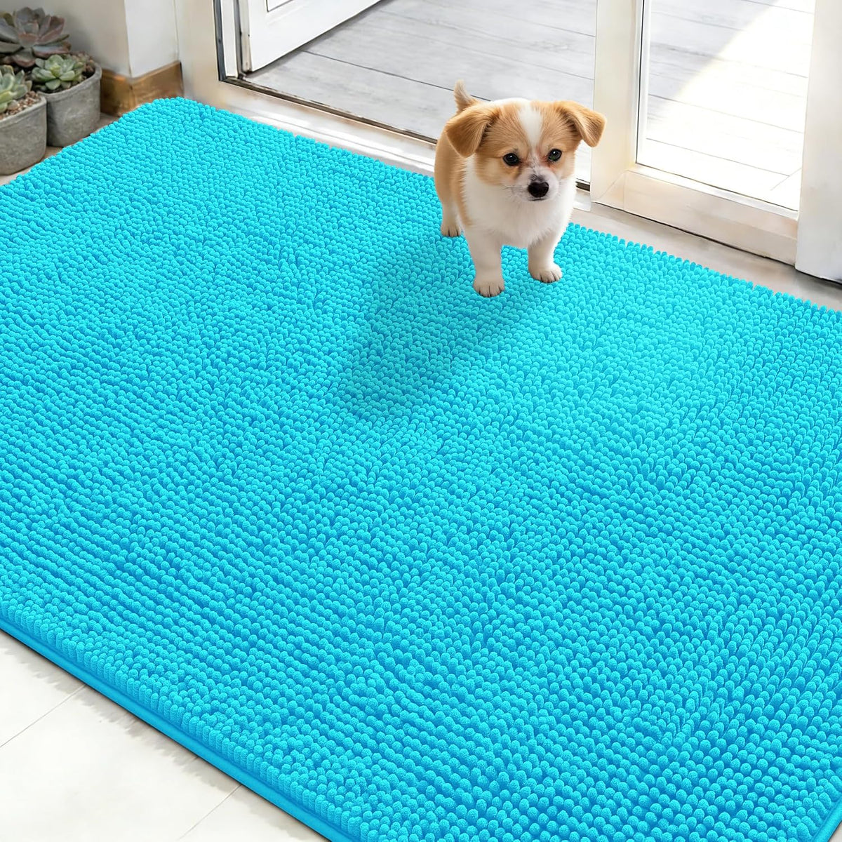 OLANLY Dog Door Mat for Muddy Paws 50x30, Super Absorbent Chenille Mud Mat