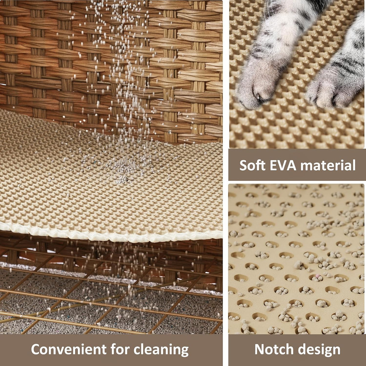 Cat Litter Box Enclosure with Door, Hidden Cat Washroom Furniture | Handwoven PP Wicker; Soft Litter Mat Included; Spacious Interior; Furniture-Style Design; Indoor Home Décor