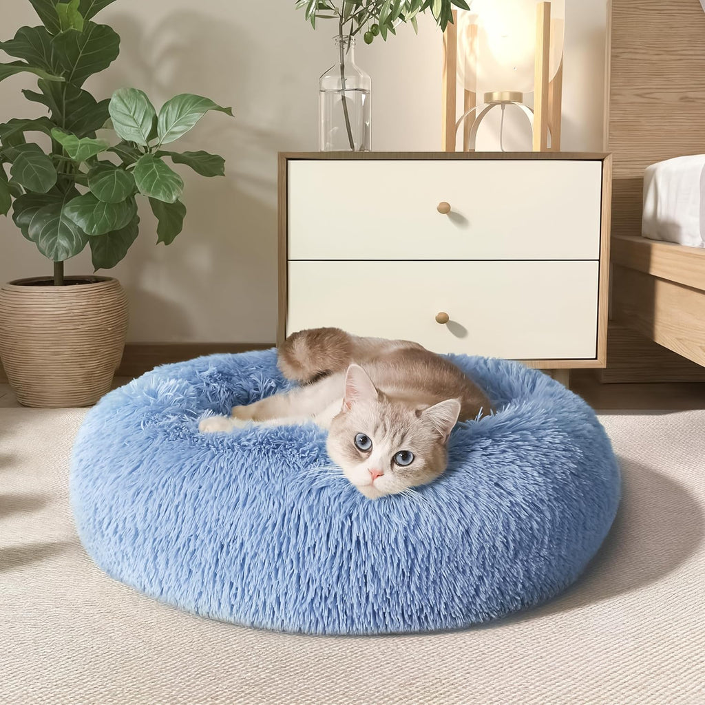 Western Home Calming Donut Cat Bed Small Dog Bed Washable,20" Light Blue
