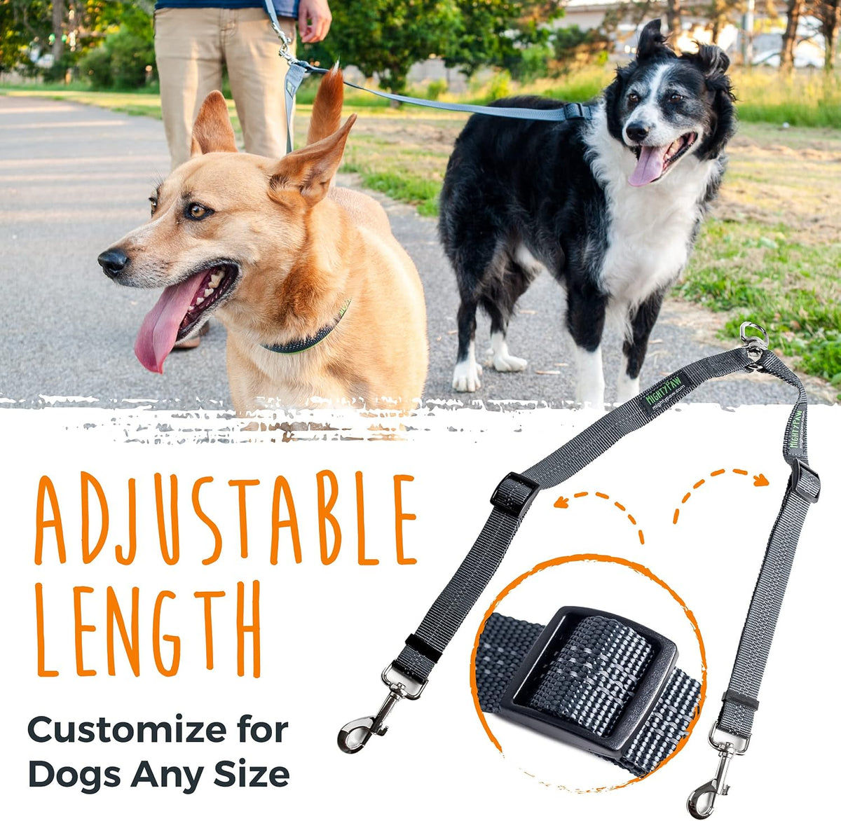 Mighty Paw Double Dog Leash, No Tangle Adjustable Split Lead for Two Dogs