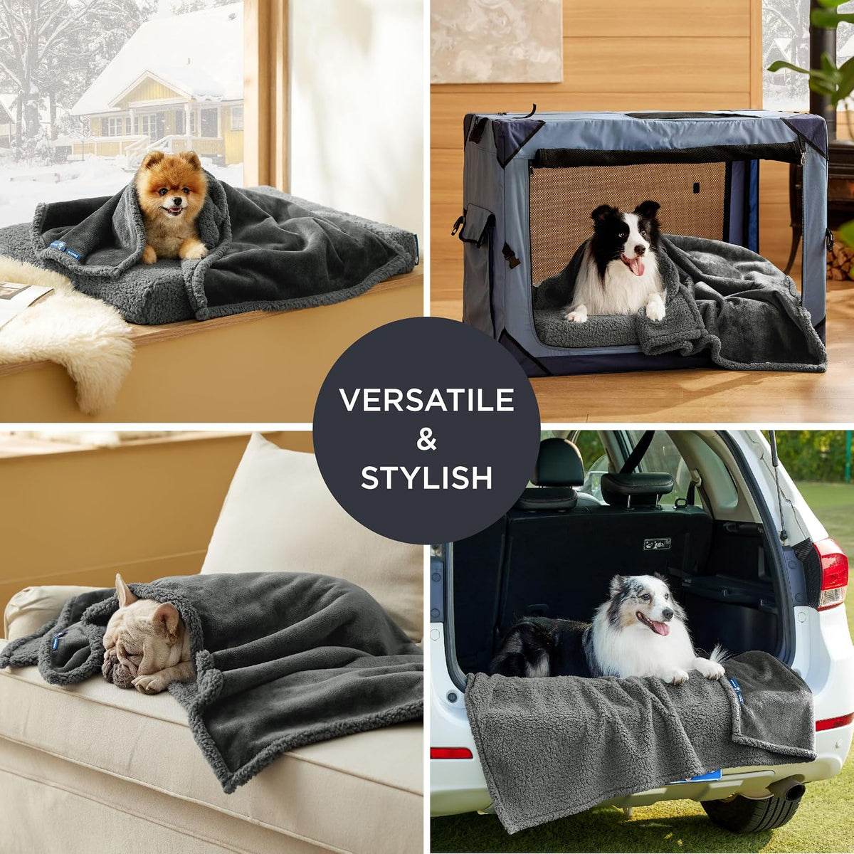 Bedsure Self Warming Dog Blankets for Large Dogs Waterproof - 50"x60" Grey