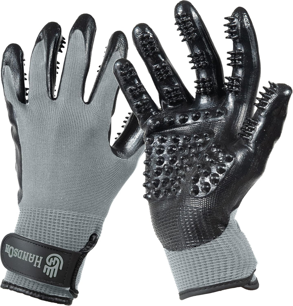 Pet Grooming Gloves - Patented #1 Ranked, Award Winning Shedding, Bathing, & Hair Remover Gloves - Gentle Brush for Cats, Dogs, and Horses (Grey, Small) 