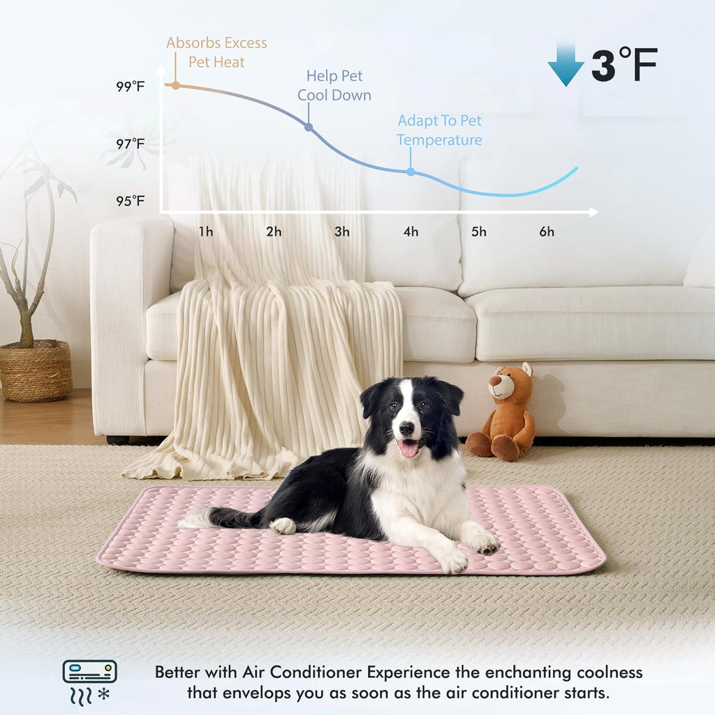MICROCOSMOS Summer Cooling Mat & Sleeping Pad- Water Absorption Top, EZ Clean, Easy Carry, Materials Safe. Keep Cooling for Pets, Kids and Adults.(Pink, 59" x 40")