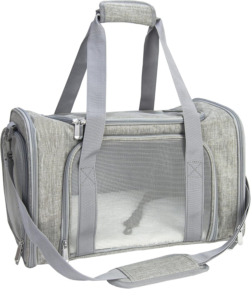 Soft Sided Carrier for Small Medium Cats Dogs,Removable Pad Collapsible Travel Pet Carrier Large Grey