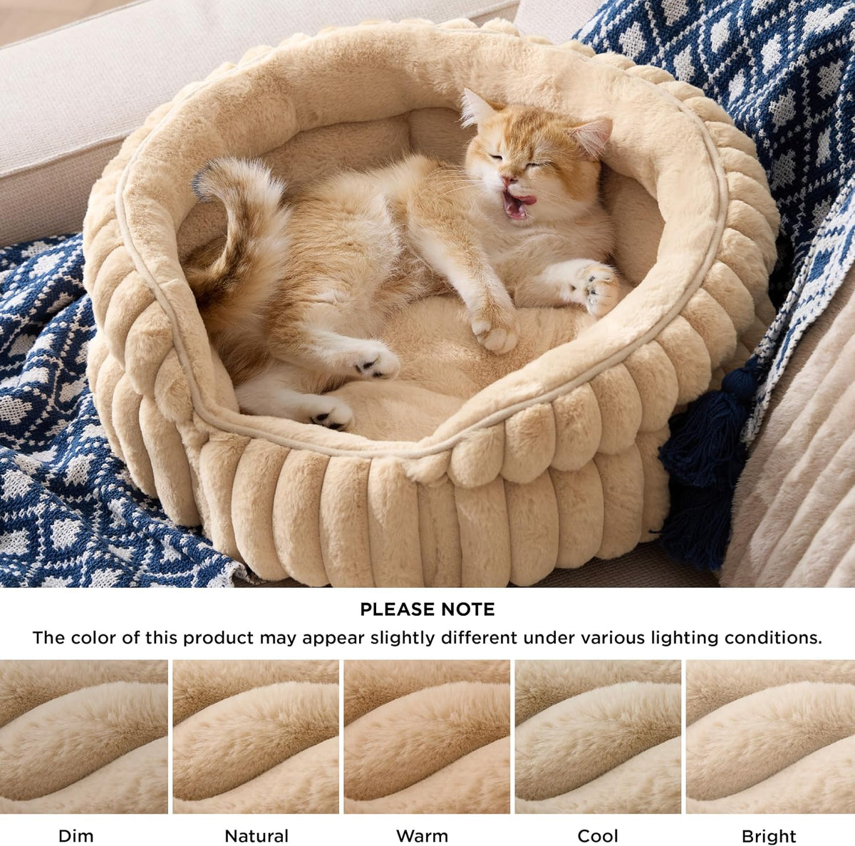 Bedsure ComfyFleece® Washable Cute Large Cat Bed,Soft Round Puppy Bed,23in
