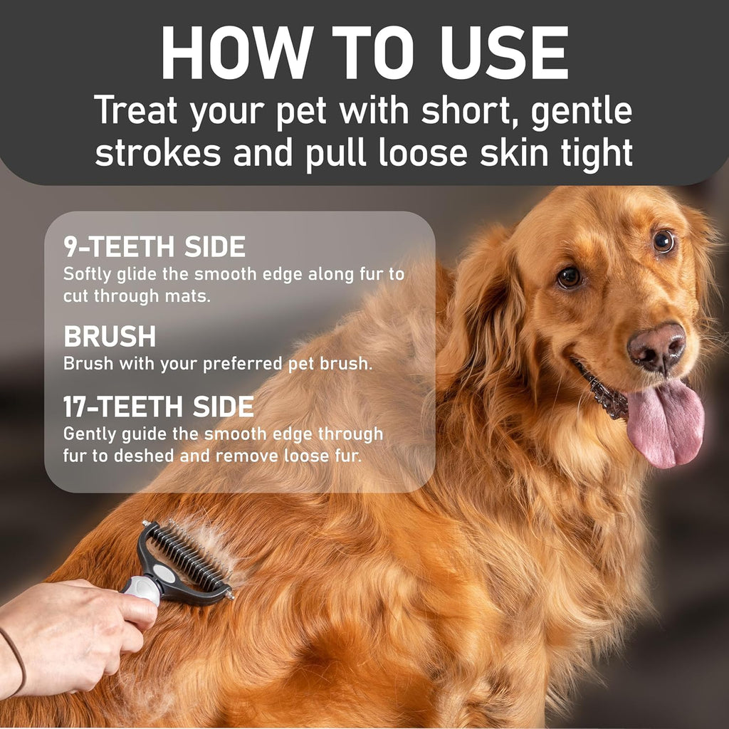 Maxpower Planet Pet Grooming Brush - Double-Sided Undercoat Rake for Dogs and Cats, Extra Wide, Reduces Shedding by 95%, White