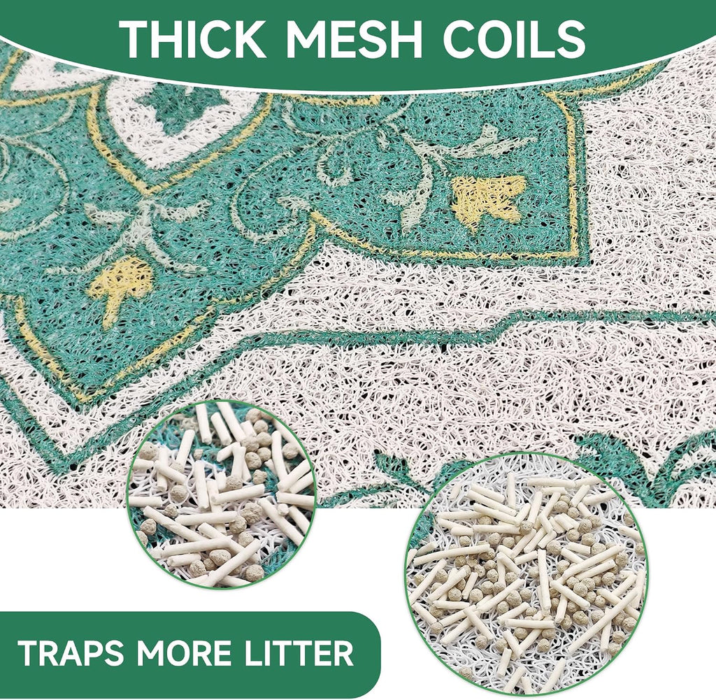 Cat Litter Mat, 24" x 16" Litter Box mat, Traps 100% Litter, Non-Slip Kitty Litter Trapping mats, Small Cute Litter mat, Easy Clean for Scatter Control, Bohe cat Food mat, Urine Waterproof | Traps 100% Litter, Cute litter mat for litter box, Soft on Ki...