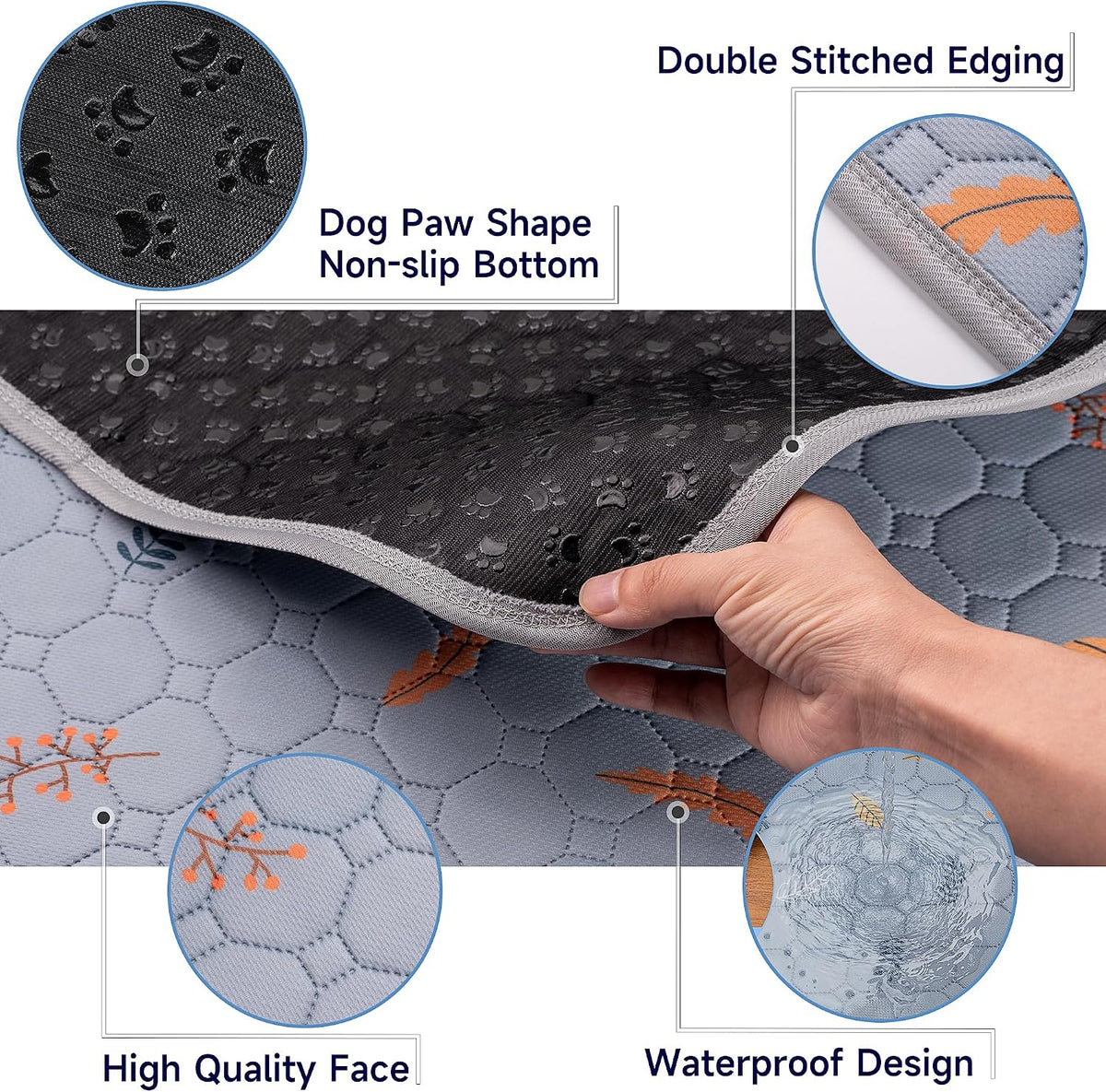 Sunheir Washable Pee Pads for Small Pet 5-Pack, Reusable Pet Training Pads Absorbent & Leak-Free, Waterproof Pee Pads for Dog Cat Rabbit Guinea Pig Hamster, Whelping Pad (Leaves - Light Grey, 12x12)