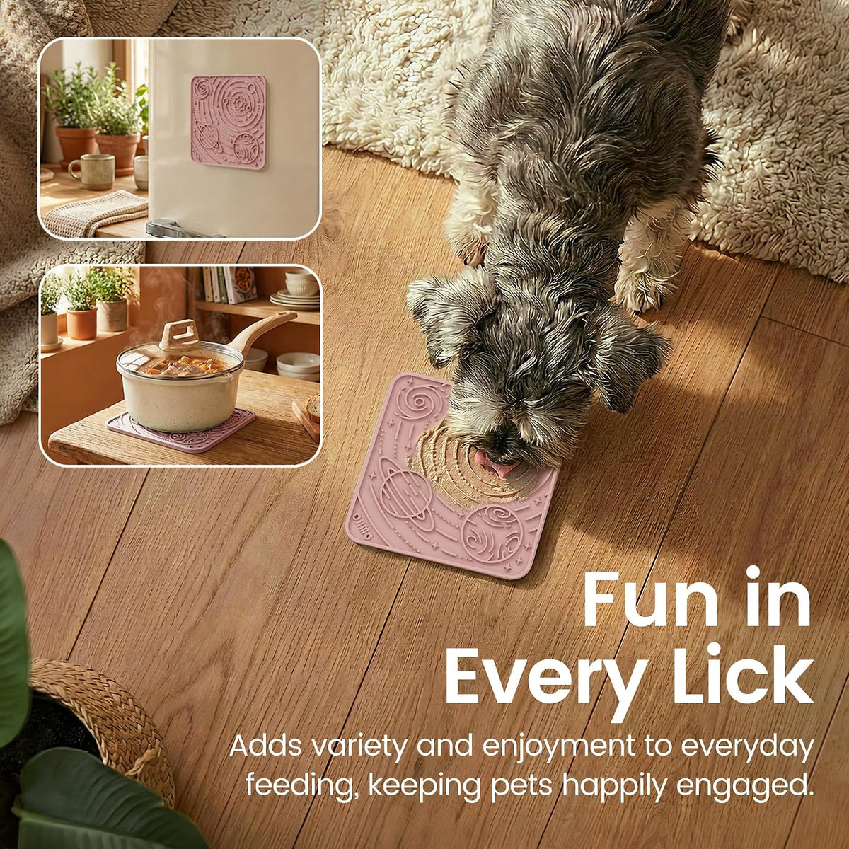 OHMO Lick Mat for Dogs&Cats, Space Pattern, Small, 2pcs, Brick Red&Coral | Pet Enrichment Toys, Slow Feeder, Textured Silicone Surface, Strong Suction Cups, Anxiety&Boredom Relief, Easy-Clean