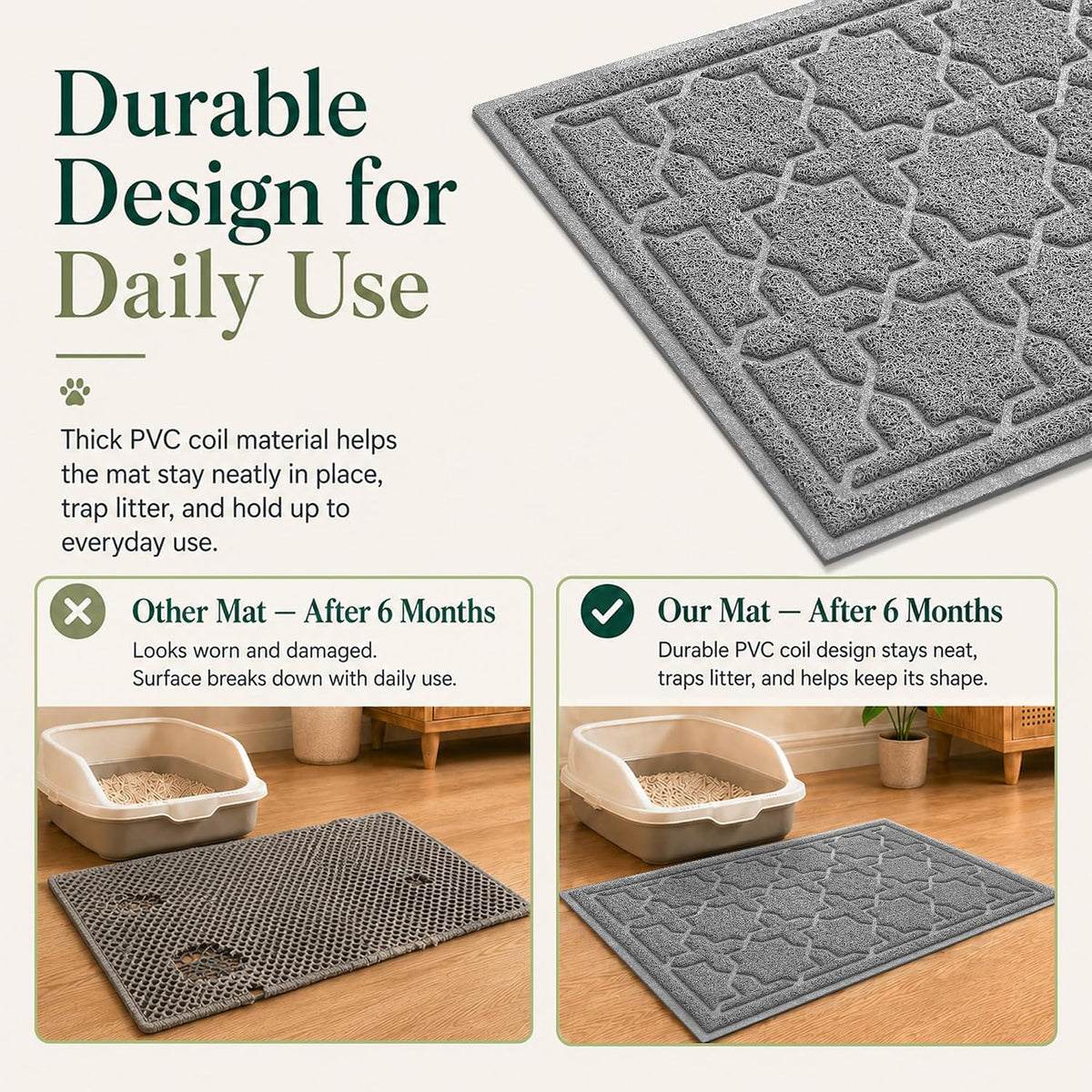 Yimobra Cat Litter Mat, Waterproof Litter Trapping Mat, 24x20, Dark Grey | PVC Litter Box Mat with Non Slip Backing, Easy Clean Surface and Scatter Control Design for Cleaner Floors