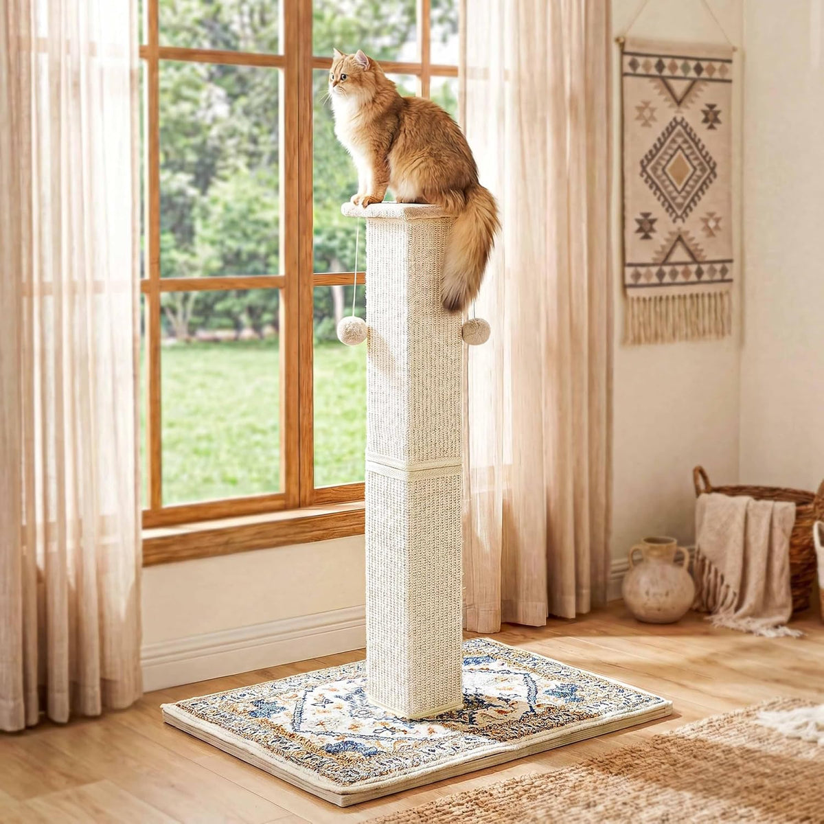 Tall Cat Scratching Post for Indoor Cats Adults with Carpet, White