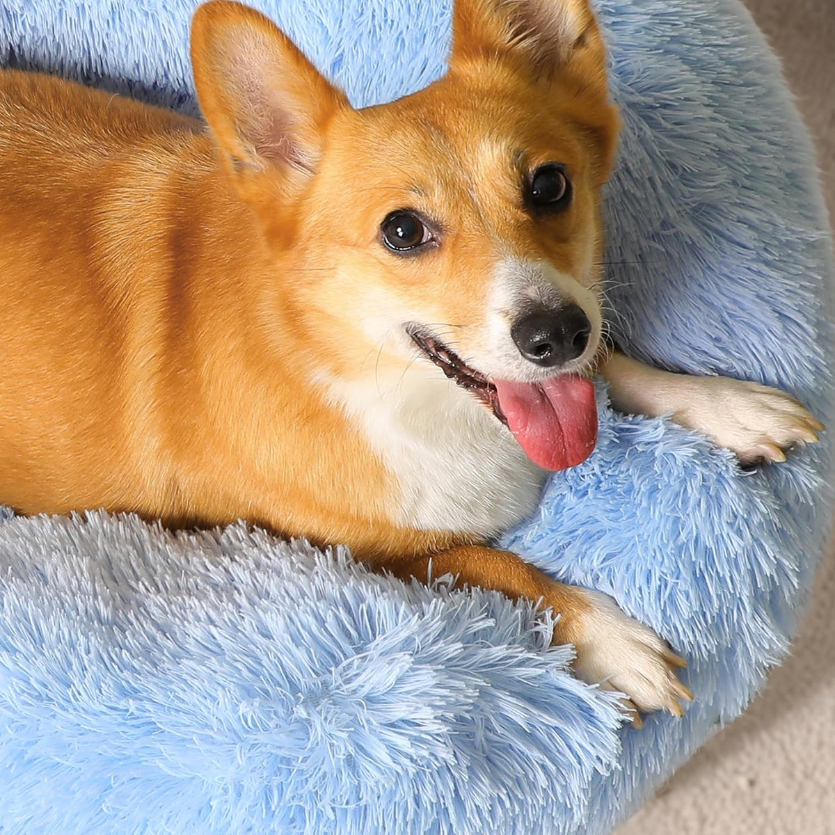 Western Home Calming Donut Small Medium Pet Dog Bed Washable,27" Light Blue