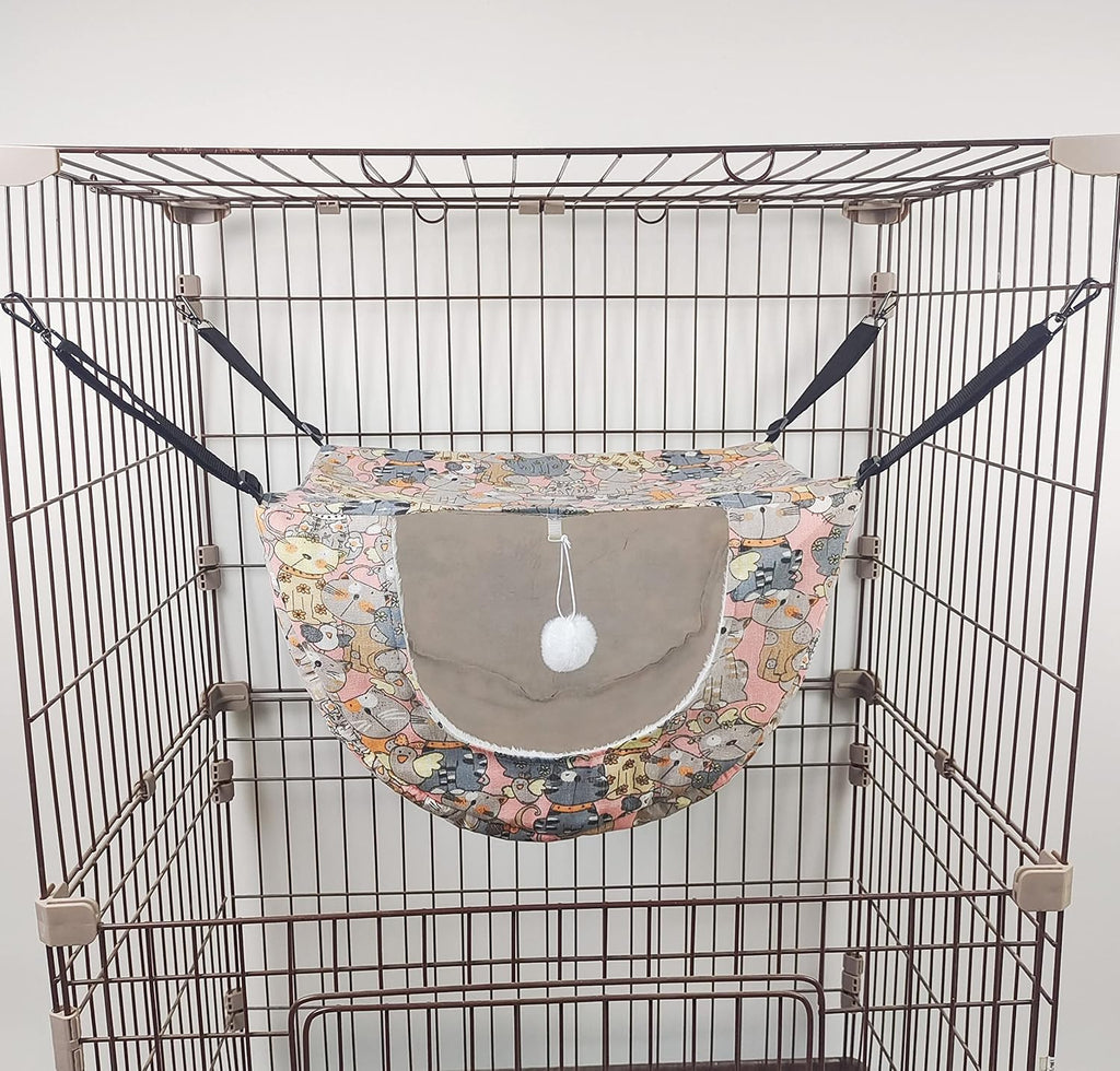 JSPYFITS Cat Cage Hammock,Double Layer Hanging Adjustable Soft Pet Bed Suitable for Kitten Ferret Puppy Rabbit or Small Pet,Hanging Bed for Pets,2 Level Indoor Bed for Any Season Pink Cat