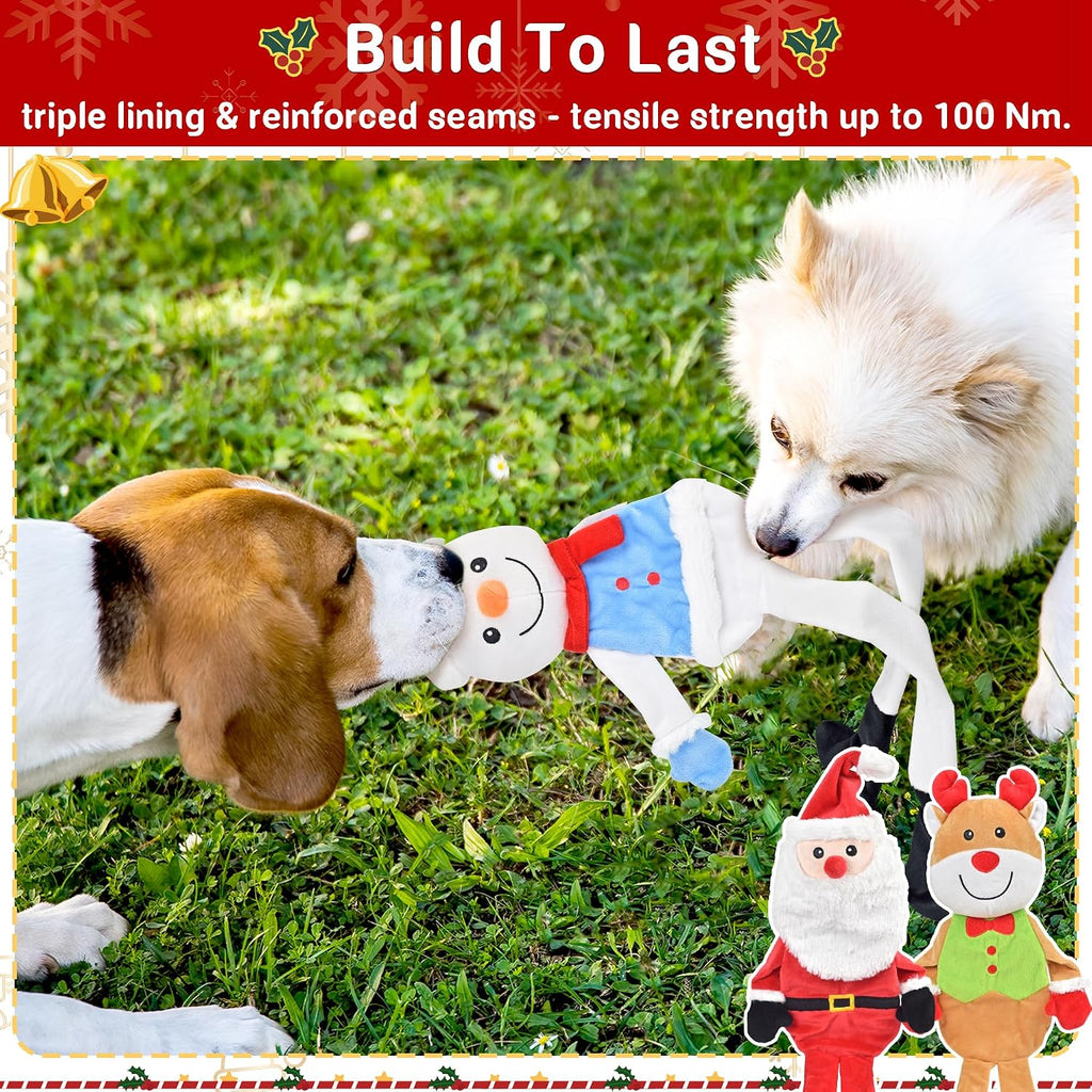LECHONG 3-Pack Christmas Dog Toys, Tough Dog Squeaky Toys Plush Dog Chew Toys Bundle, Interactive Xmas Dog Toys for Puppy Small Medium Large Dogs