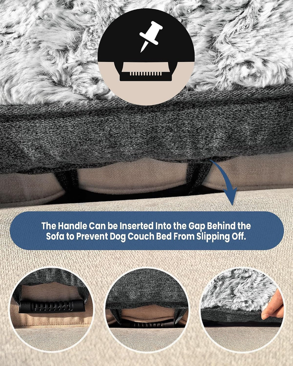 Calming Dog Bed for Couch with Cozy Raised Edge, 53x39 Inch, Grey