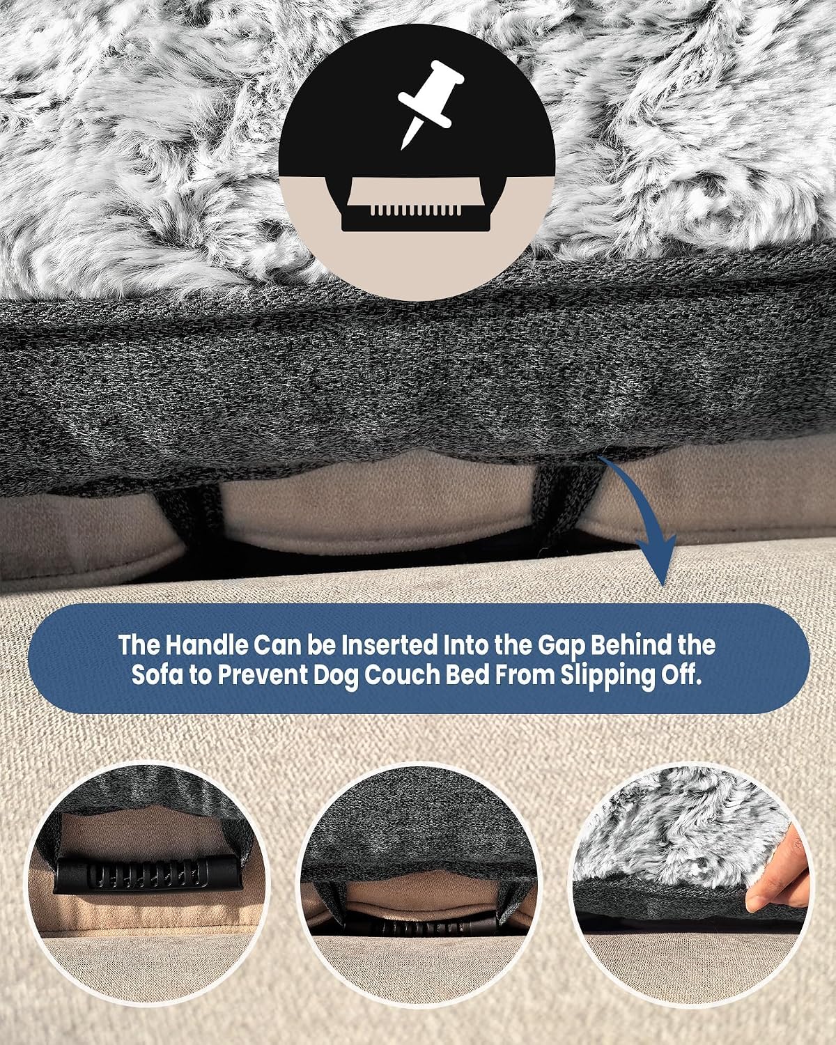 Calming Dog Bed for Couch with Cozy Raised Edge, 53x39 Inch, Dark