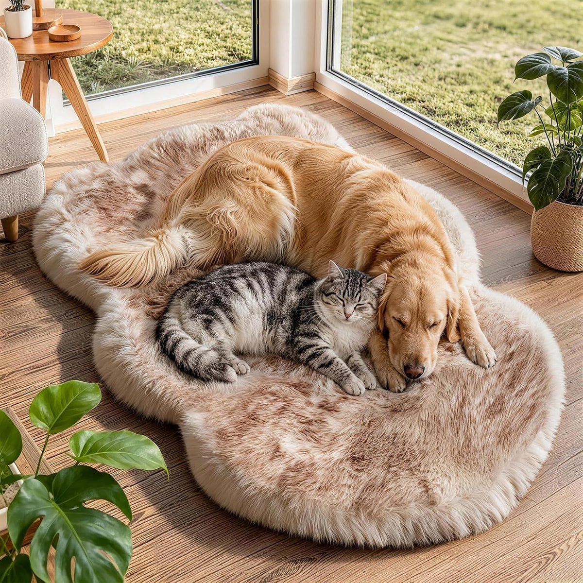 Faux Fur Dog Bed Rug for Extra Large Dogs, 60"x35" Orthopedic Thick Foam