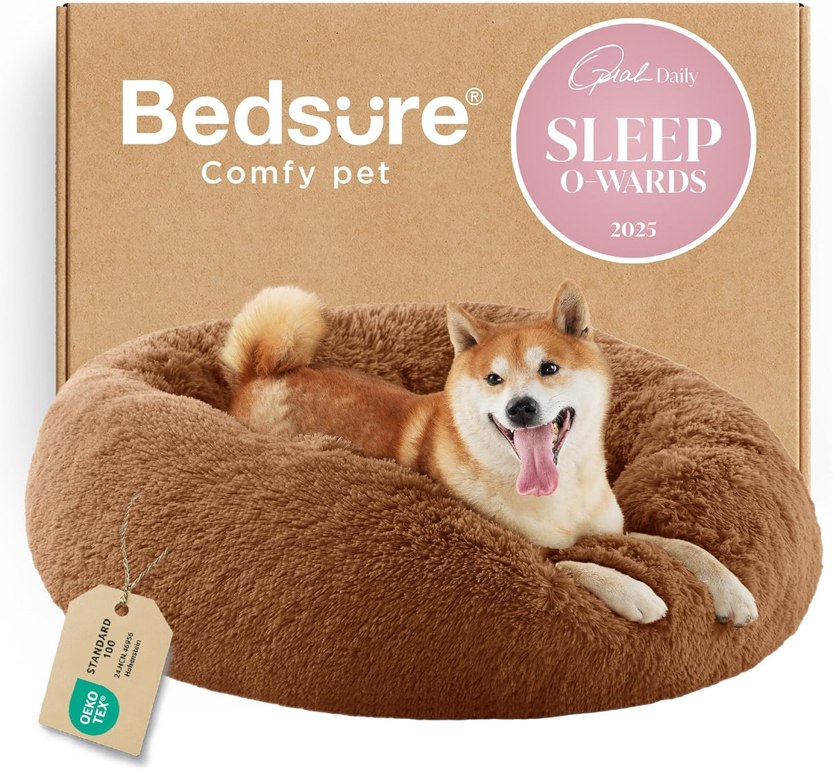 Bedsure Calming Dog Bed Medium Size Dog Donut Washable Pet Bed,30ins Copper