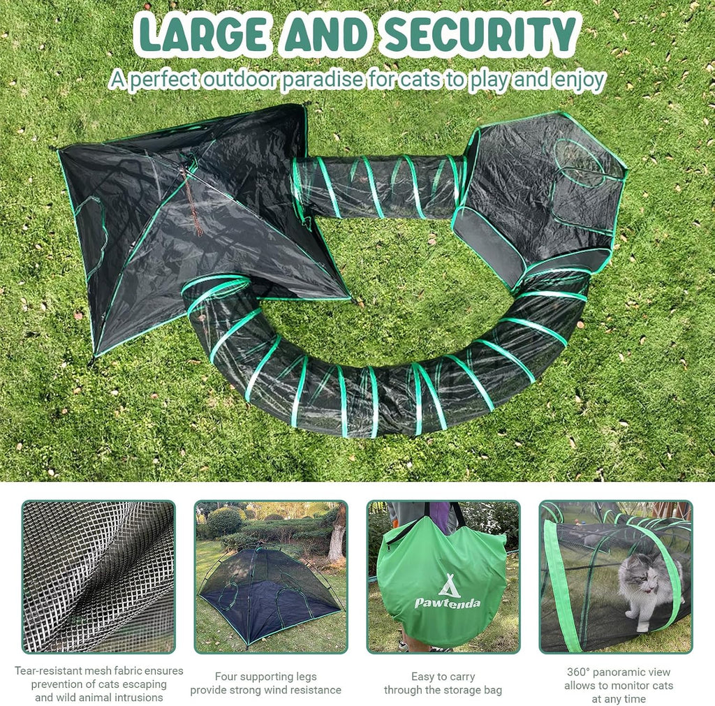Pawtenda 4-in-1 Cat Tent & Enclosure Outdoor, Foldable Playpen with Tunnels