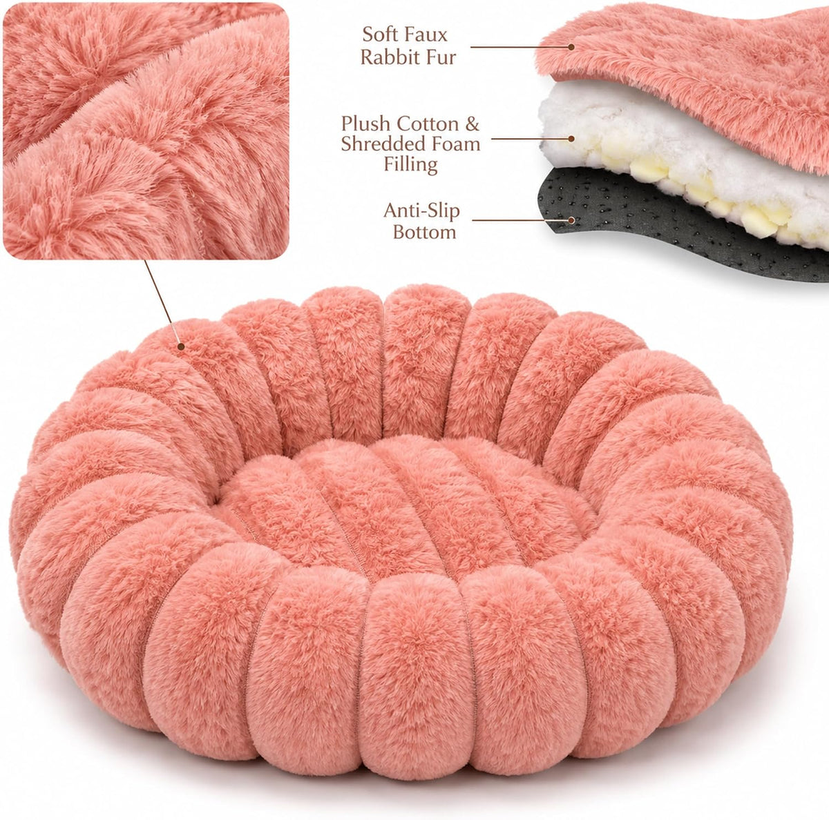 Calming Dog Bed Medium Size Dog Donut Washable Pet Bed, 31.5” Pink