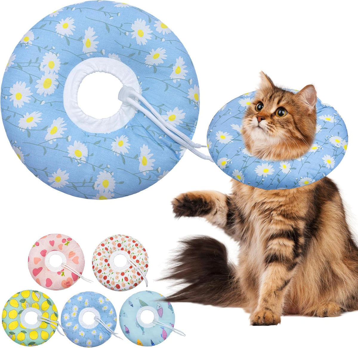 Seyezo Cat Cone Collar, Anti-Bite Cat Recovery Collar, Blue Daisy, Large