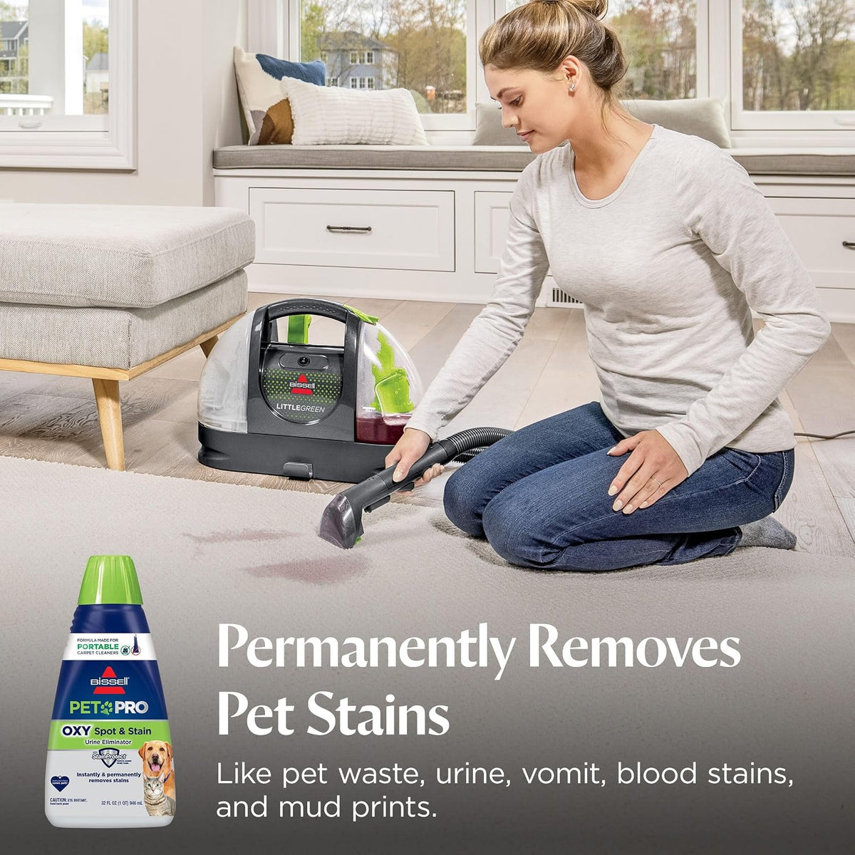 Bissell PET PRO OXY Spot & Stain Formula for Portable Carpet Cleaners, 32 oz., 2034