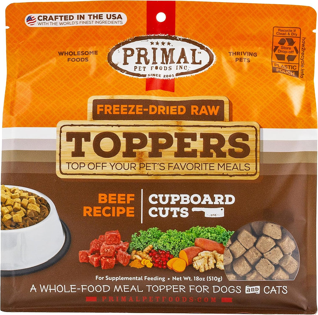 Primal Dog & Cat Food Toppers, Cupboard Cuts, Beef, 18 oz