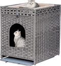 Snughome Cat Litter Box Enclosure Furniture Hidden with Cat Litter Mat, Hidden Cat Washroom Furniture with Door, Handwoven Rattan Cat Washroom Box, Indoor Pet House for Living Room, Bedroom(Grey)
