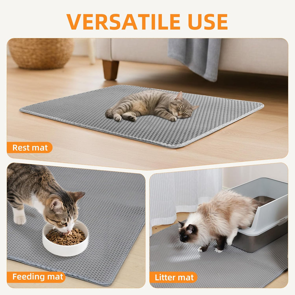 Cat Litter Mat 30"x21" Urine-Proof Small Litter Mat Litter Box Mat | Double Layer Honeycomb Cat Mat Soft EVA litter matt Fits Litter Boxes, kitty Litter mat Trapping Mat, Easy-Open Edge Grey