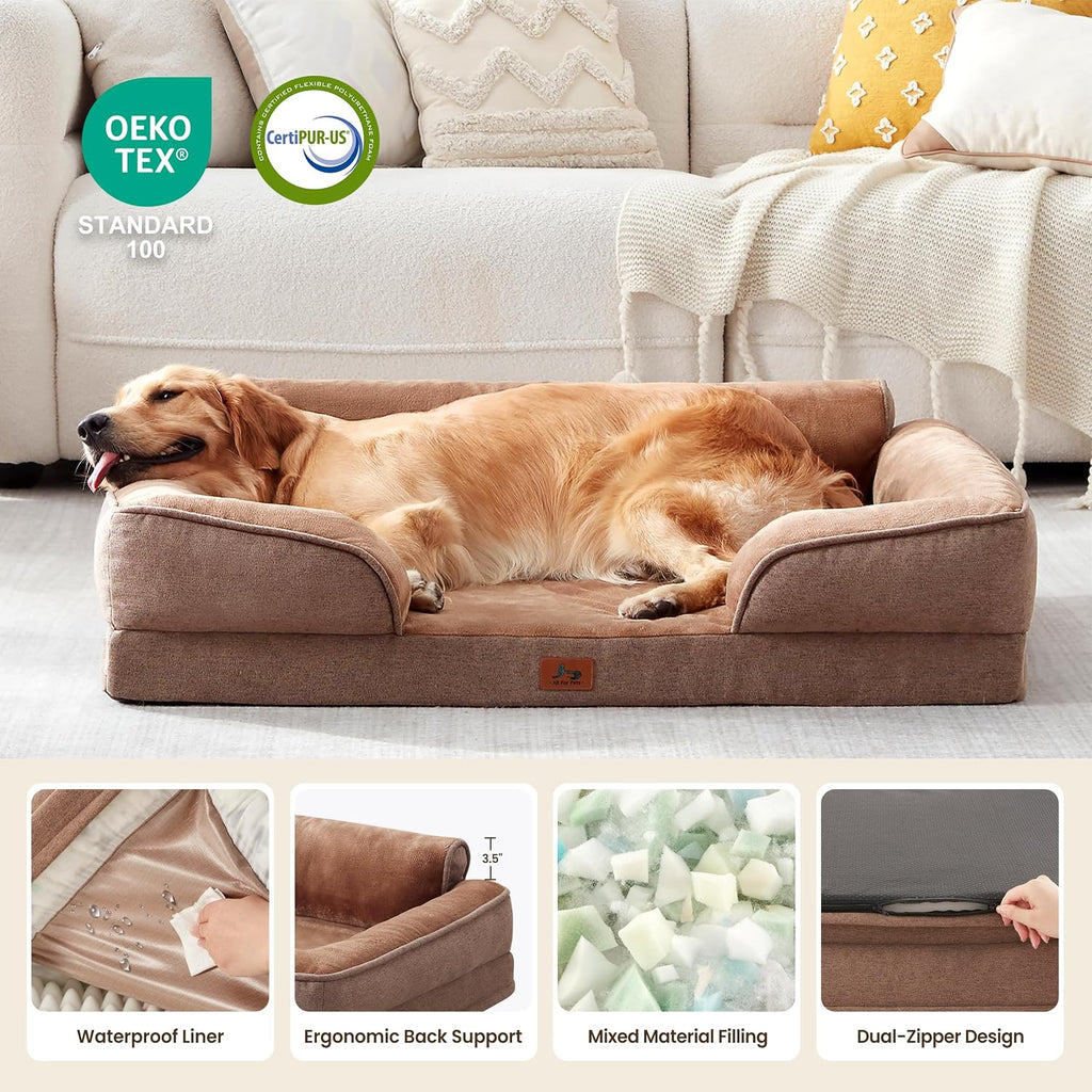 XL Orthopedic Dog Bed for Large Dogs, Removable Washable, Brown