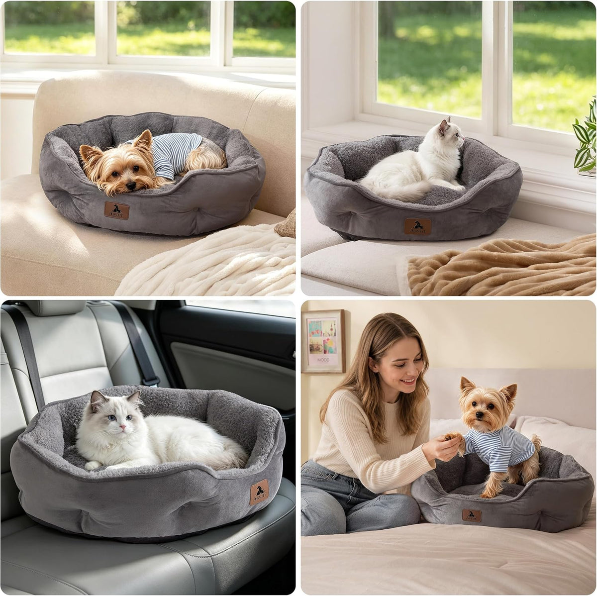 Asvin Medium Dog Bed for Medium Dogs, Cat Beds for Indoor Cats, Pet Bed for Puppy and Kitty, Extra Soft & Machine Washable with Anti-Slip & Water-Resistant Oxford Bottom, Grey, 25 inches