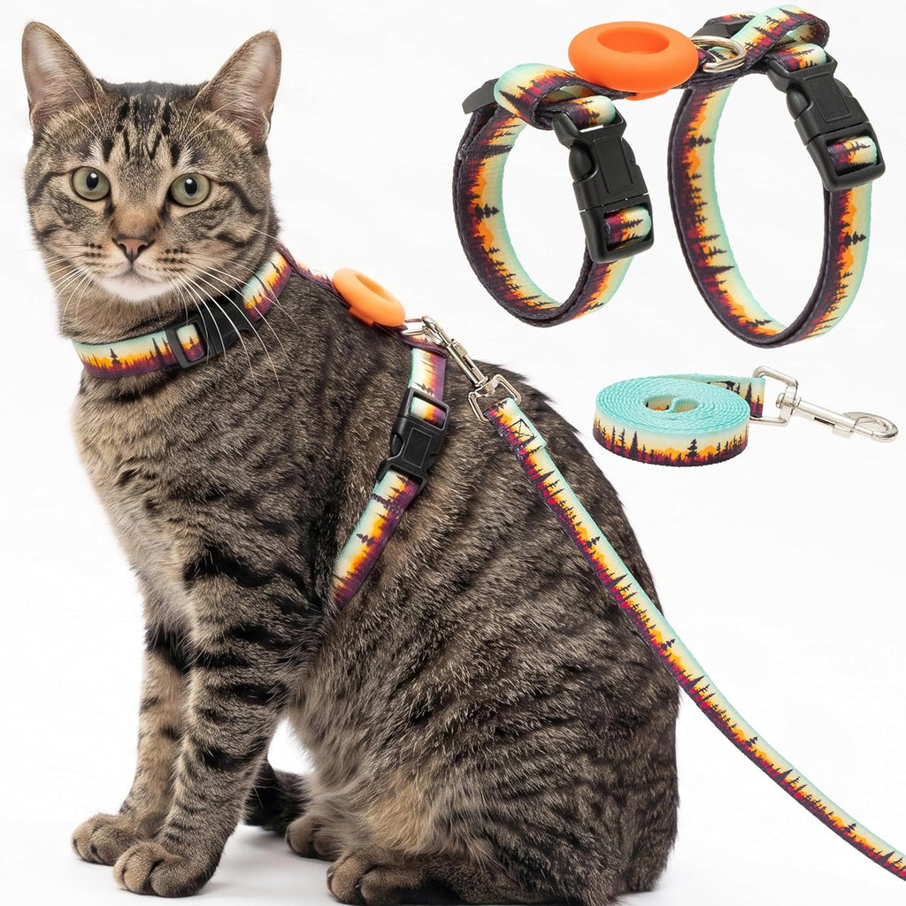 Escape Proof Cat Harness with Airtag Holder and Leash Set Outfits