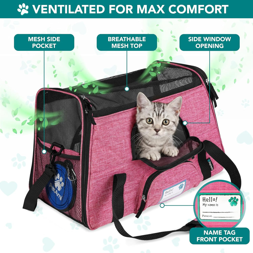 PetAmi Airline Approved Pet Carrier for Cats Small Dogs, Large Heather Pink