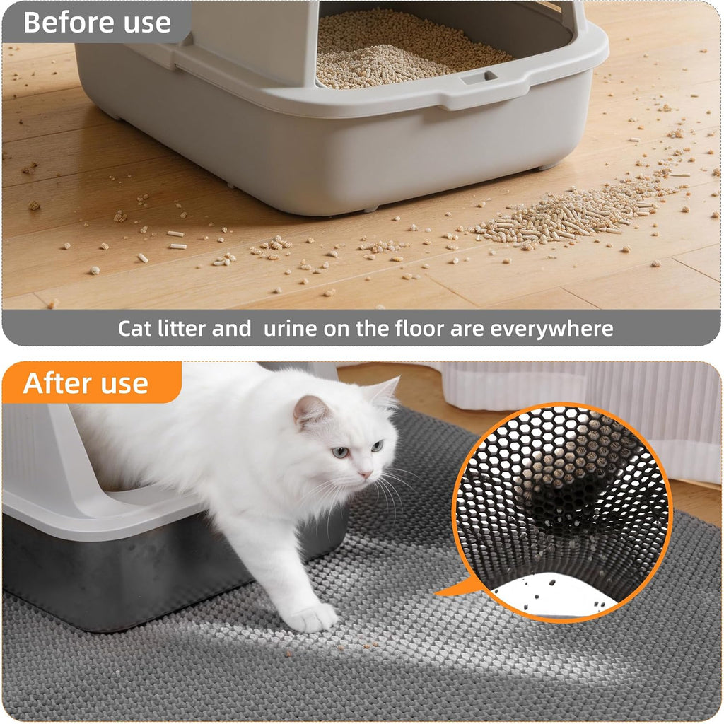 Cat Litter Mat 47"x33" Urine-Proof XL Litter Mat for Litter Box Mat | Large Double Layer Honeycomb Cat Mat, Soft kitty Cat Litter Trapping Mat, Easy Clean Rinse with Water Litter Trapping Grey