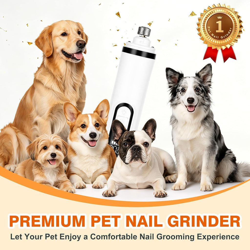 Dog Nail Grinder, Quiet Pet Nail Trimmer with LED, 3 Speeds & 3 Ports