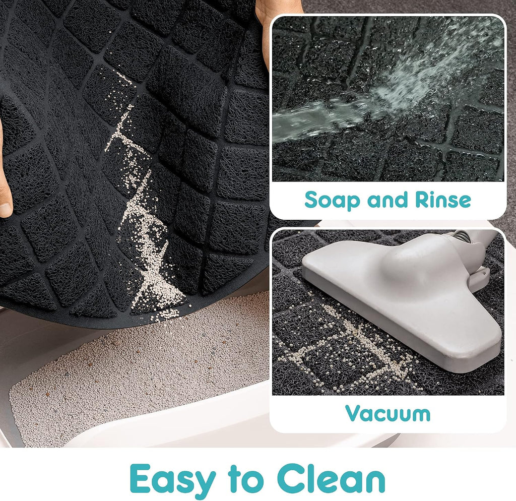 Conlun PVC Cat Litter Mat 24" x 15" Inch Black, Non-Slip, Less Waste Cat Litter Box Mat, Soft on Kitty’s Paws, Urine Waterproof
