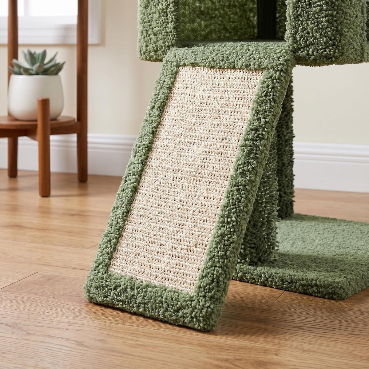 32" Cactus Cat Tree for Indoor Cats, 2-in-1 Cat House with Sisal Scratching Post & Ramp, 2-Level Cat Tower with Rotatable Feather & Ball Toys, Stable Cat Condo for Small/Medium Cats, Green