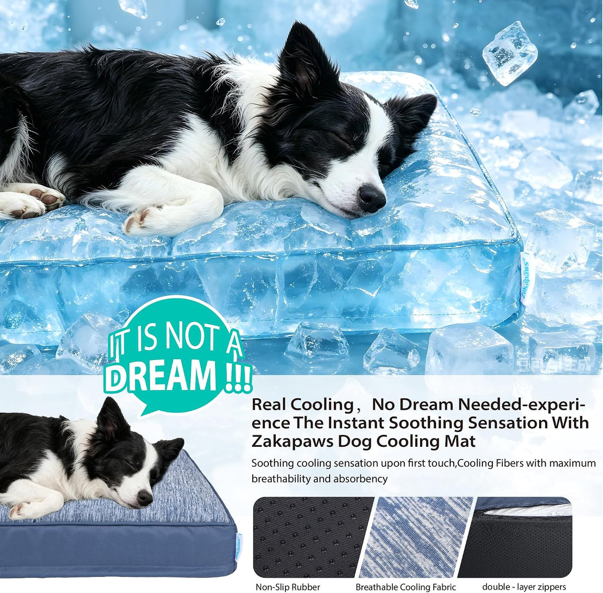 Cooling Dog Bed for Medium Dogs, QMAX>0.5 Waterproof Pet Beds