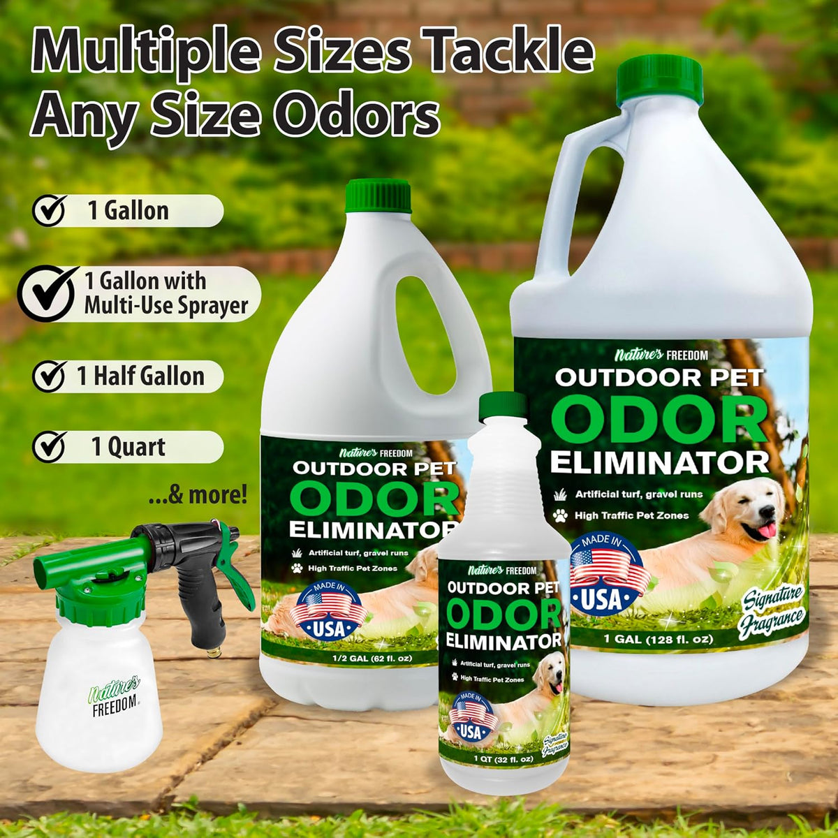 Nature's Freedom Concentrated Enzymes Outdoor Odor Eliminator, Turf and Yard Cleaner for Pet Urine, Deodorizer for Dog & Cat Waste & Smells, Makes 5 to 64 Gallons, Use on Grass, Patios, Kennels
