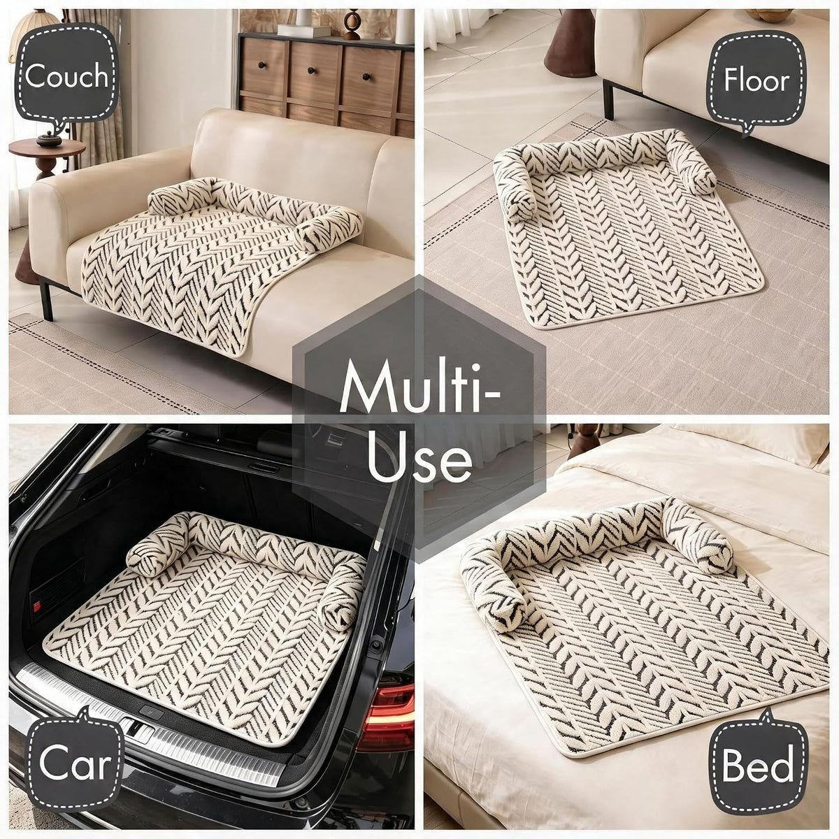 Calming Dog Couch Bed Mats with Neck and Head Support, Light Grey, L