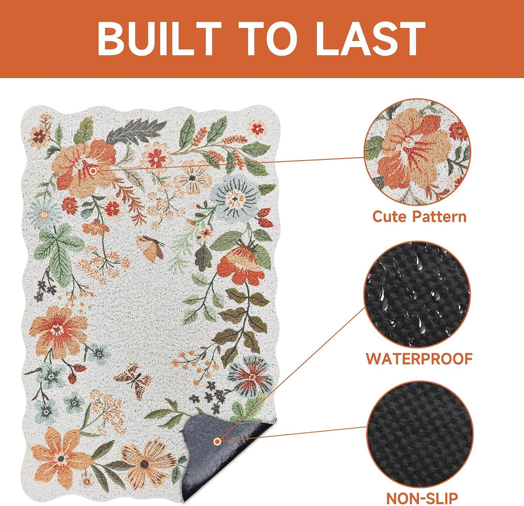 Cat Litter Mat,24"x16" Small Cute Litter Box Mat,Traps 100% Litter