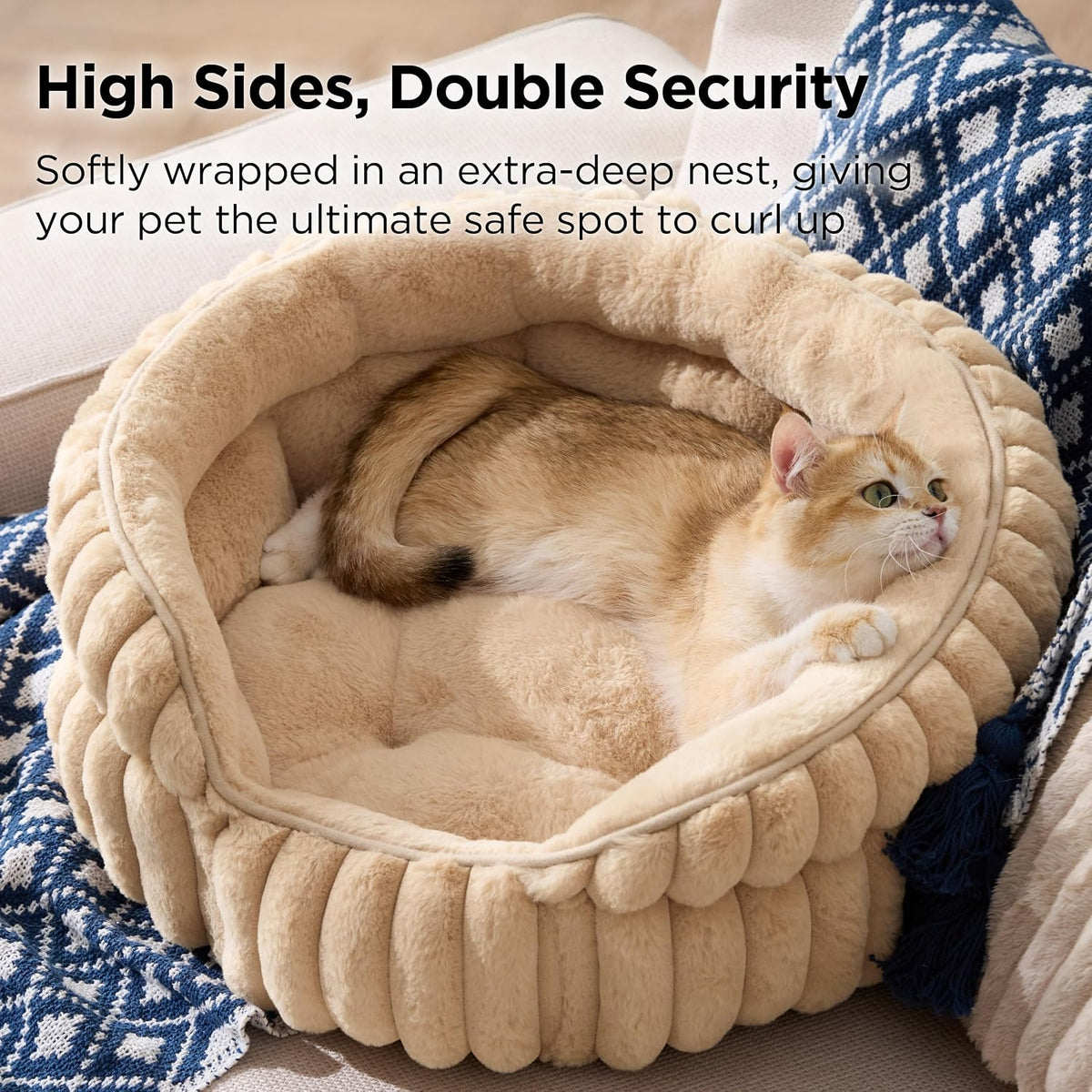 Bedsure ComfyFleece® Washable Cute Cat Bed,Soft Round Kitten Bed,20in