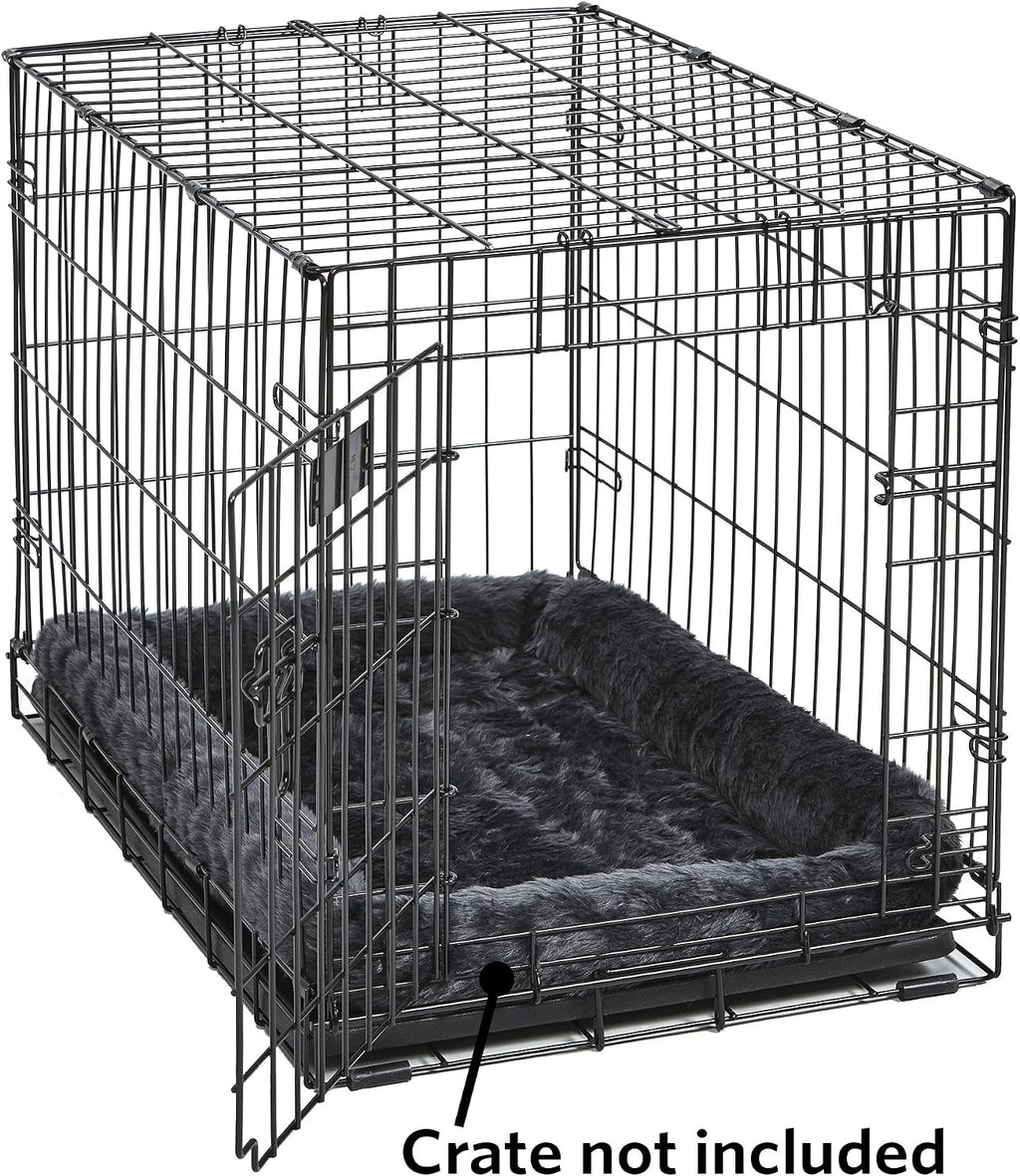 QuietTime by MidWest 24" Dog Crate Bolster Bed, Gray, Small Breeds | Faux Fur Crate Mat, Measures 22.45 x 17.52 x 2.76 Inches, Machine Washable Pet Bed, Fits Most 24-Inch Dog Crates