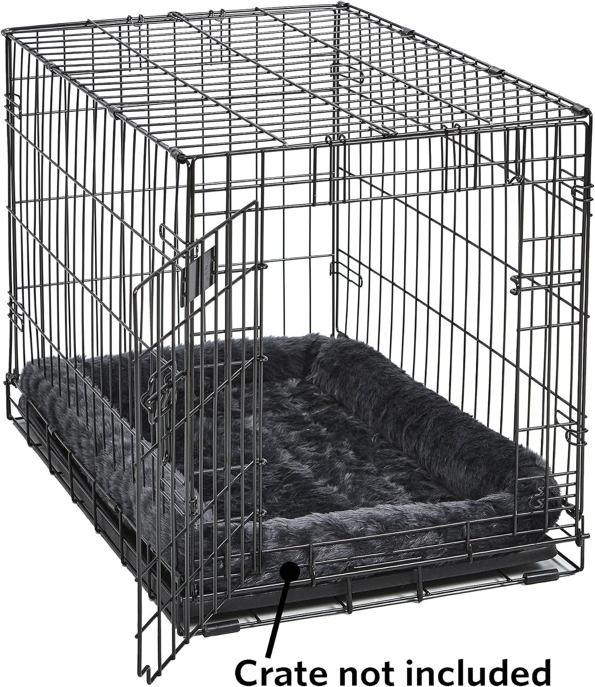 QuietTime by MidWest 24" Dog Crate Bolster Bed, Gray, Small Breeds | Faux Fur Crate Mat, Measures 22.45 x 17.52 x 2.76 Inches, Machine Washable Pet Bed, Fits Most 24-Inch Dog Crates