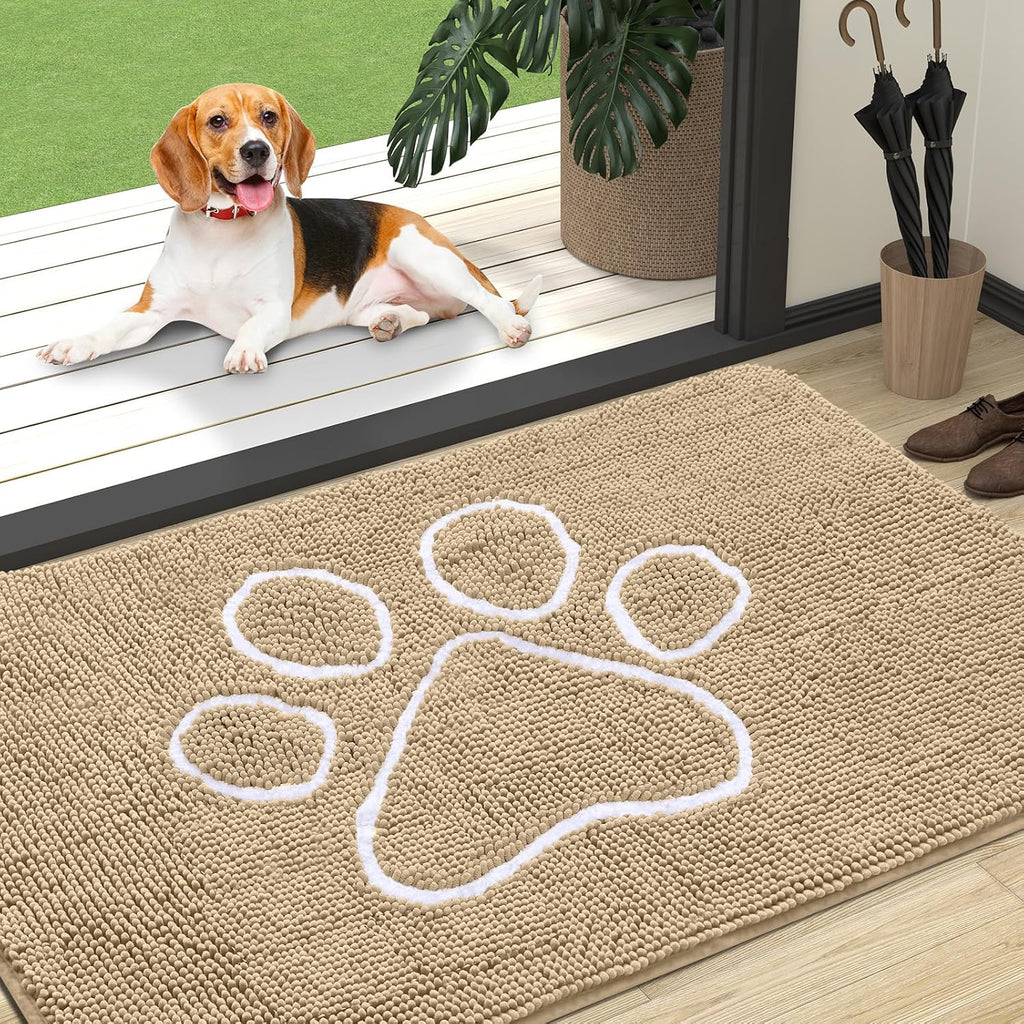 OLANLY Dog Door Mat for Muddy Paws 47x32, Paw Print Design Chenille Mud Mat