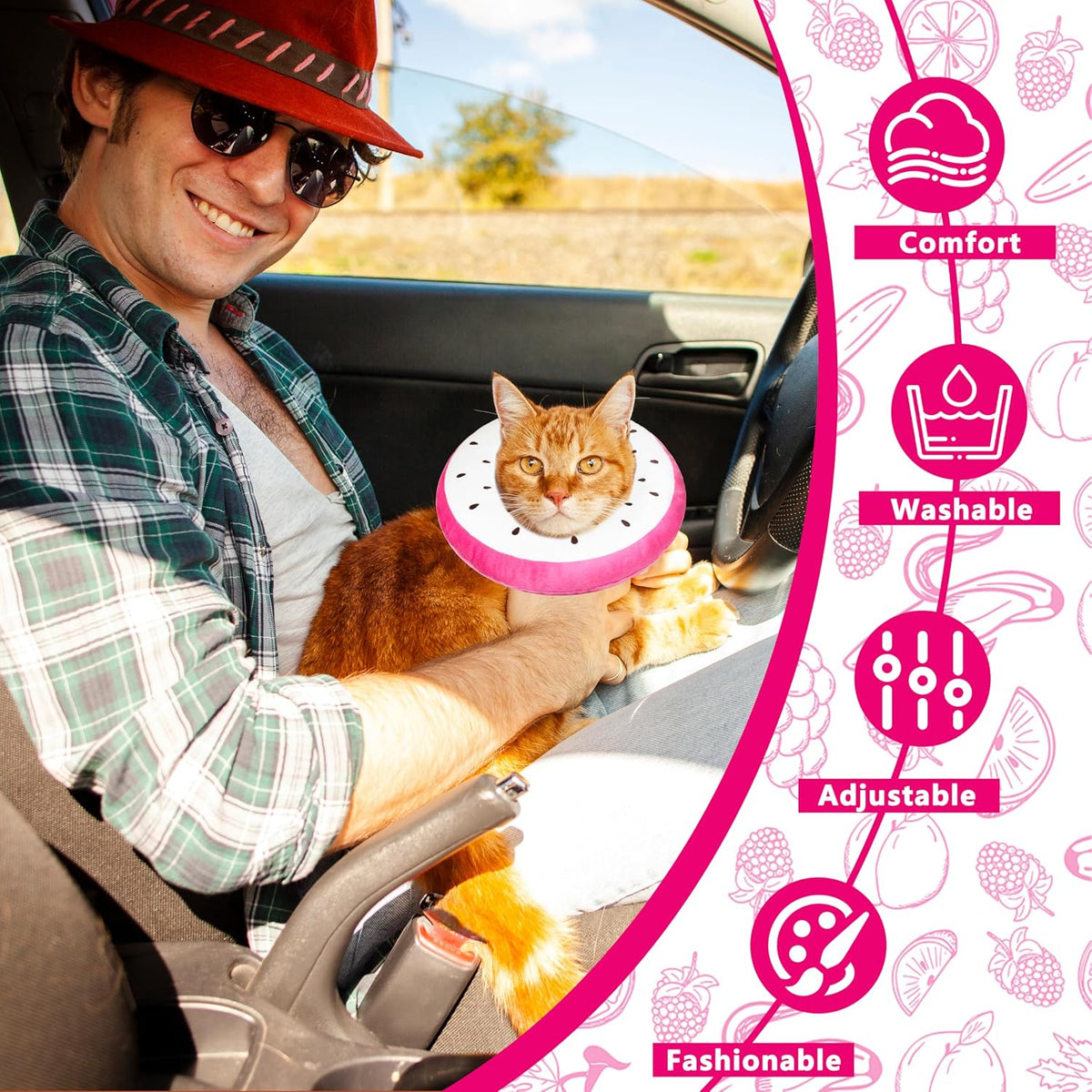 Cat Cone Collar Soft, Cat Recovery Cone (Dragonfruit, S)