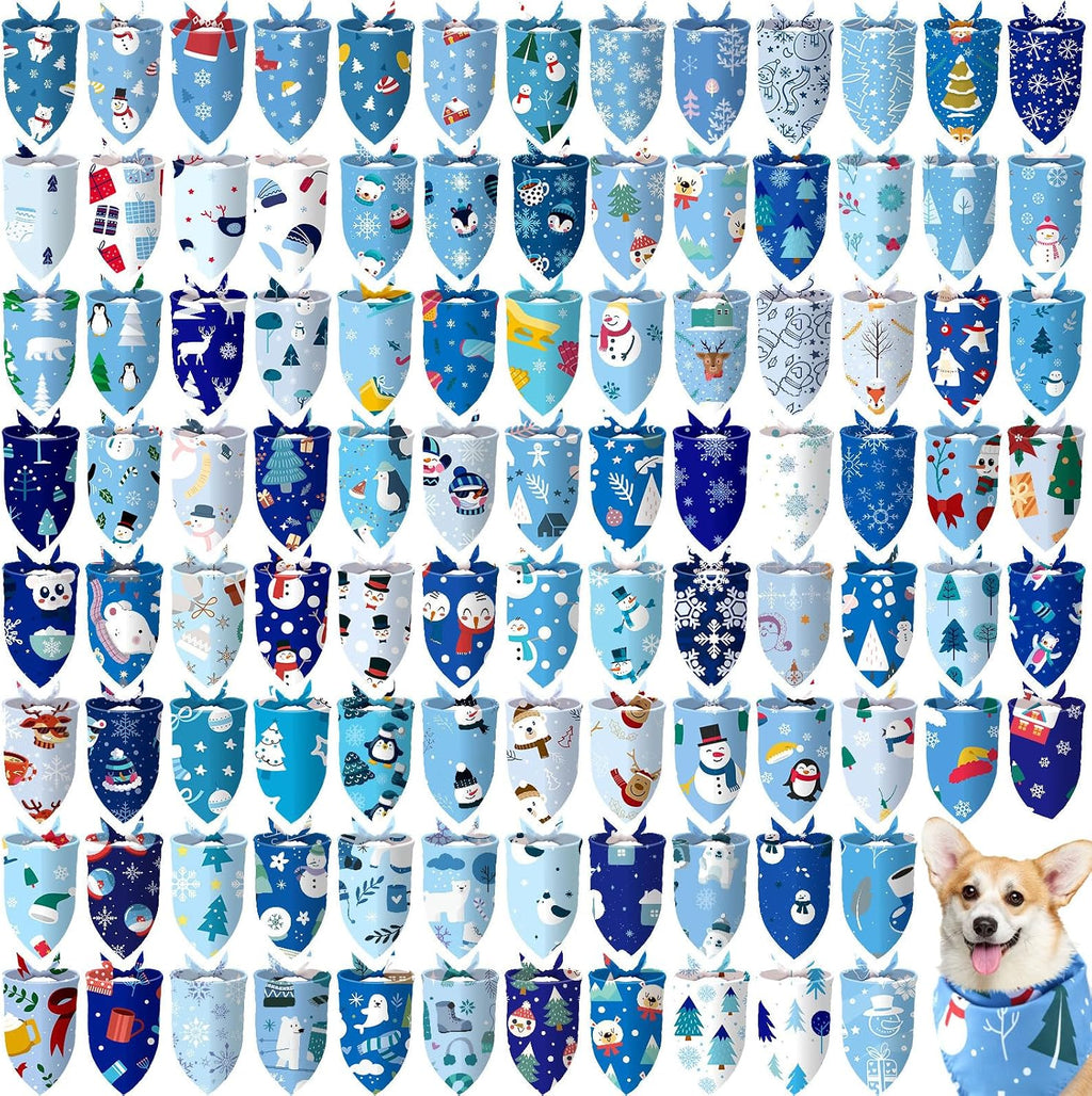 Huhumy 100 Pcs Winter Dog Bandanas Bulk Snowflake Bandanas for Dogs