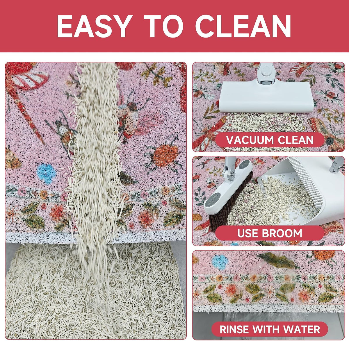 Cat Litter Mat, 35" x 23" Litter Mat, Traps 100% Cat Litter, Non-Slip Litter Box Trapping Mat, Cute Decor Mat, Easy Clean for Scatter Control, Waterproof Urine Protection