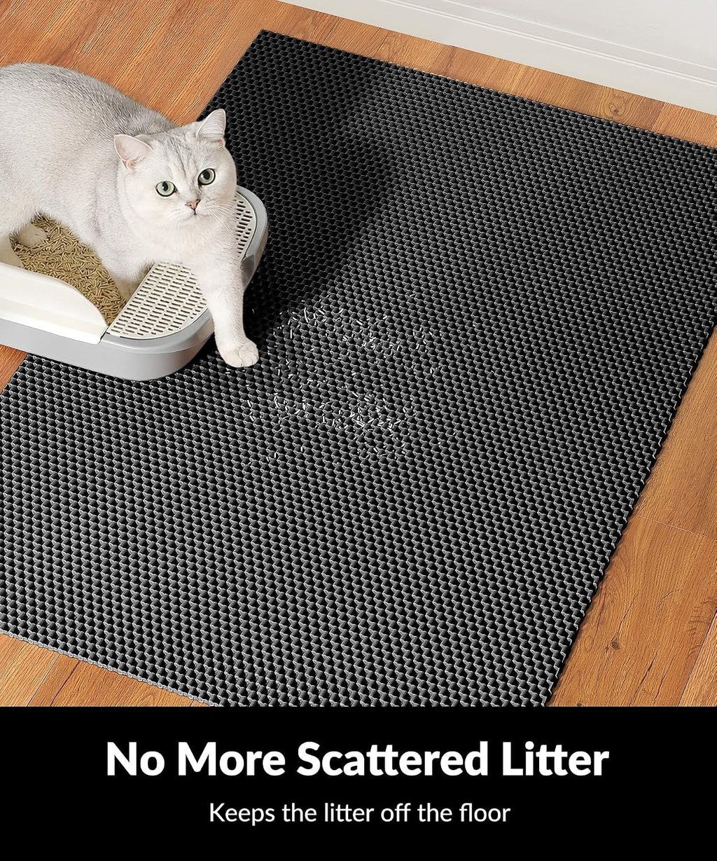 Cooyes Cat Litter Mat - Cut to Fit Any Place, 40"x28" Litter Trapping Mat | for Litter Box, Large, Easy to Clean, Waterproof & Non-Slip Kitty Pad, Scatter Control to Protect the Floor (Black)