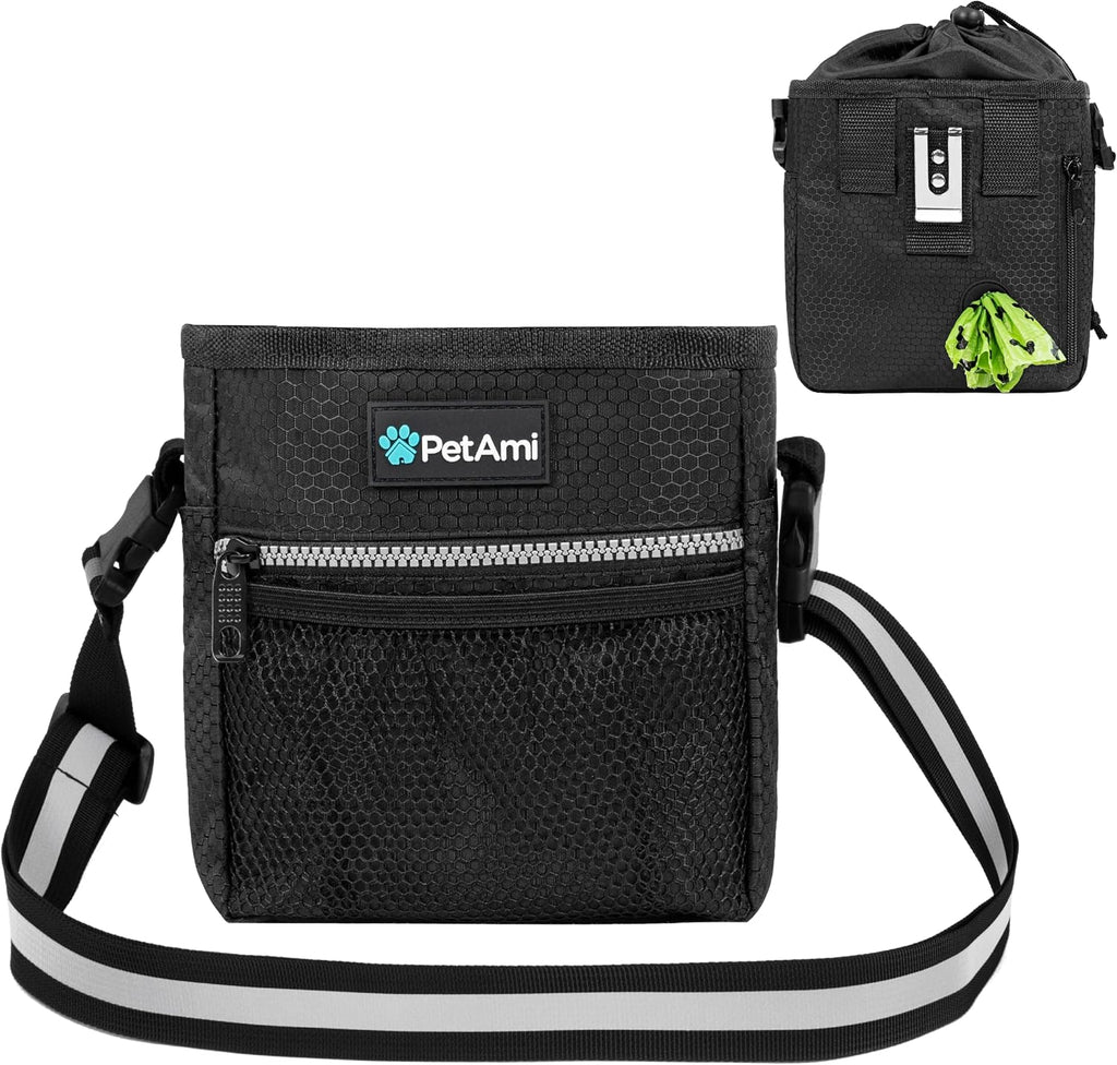 PetAmi Hands Free Dog Treat Pouch for Training and Walking, Black